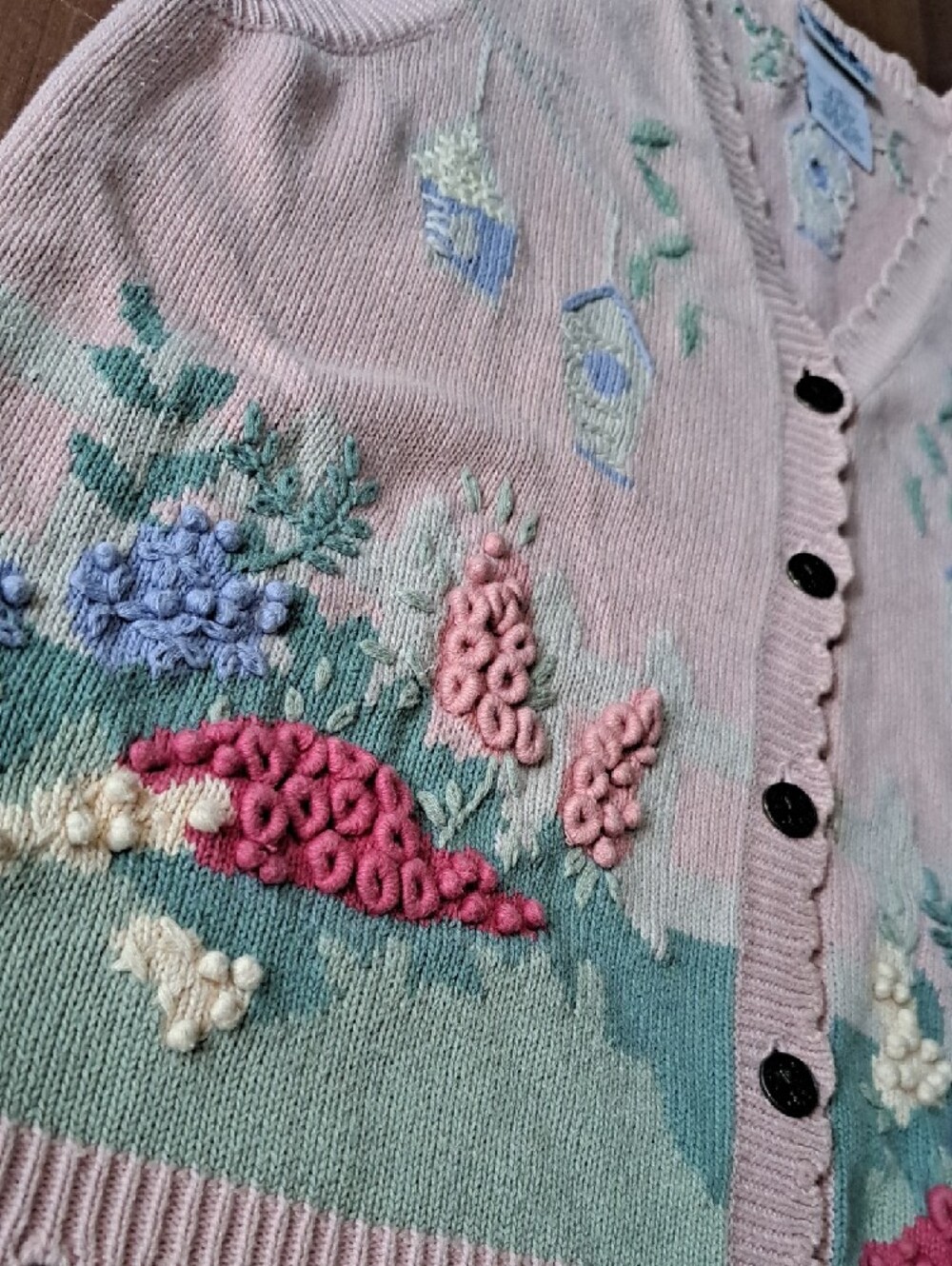 Vintage Pink Embroidered Garden Sweater Vest. Cottagecore, 100% Cotton. Beauty!! - Picture 3 of 8